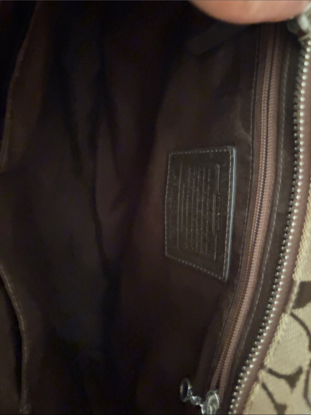 COACH Brown Signature Canvas Tote with Dark Brown Leather Trim - Picture 7 of 11